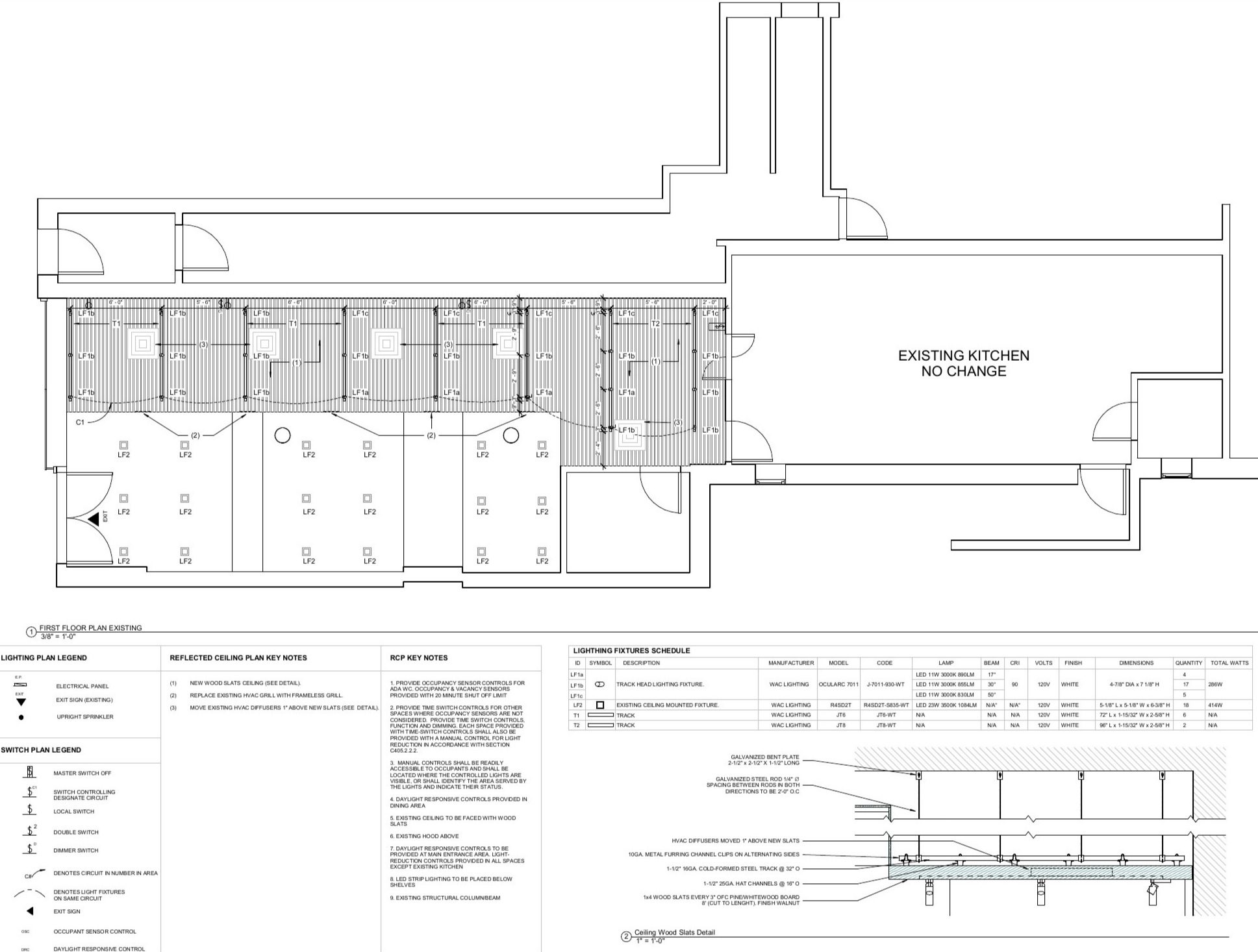 Proposed reflected ceiling plan: black wood slat ceiling wit
